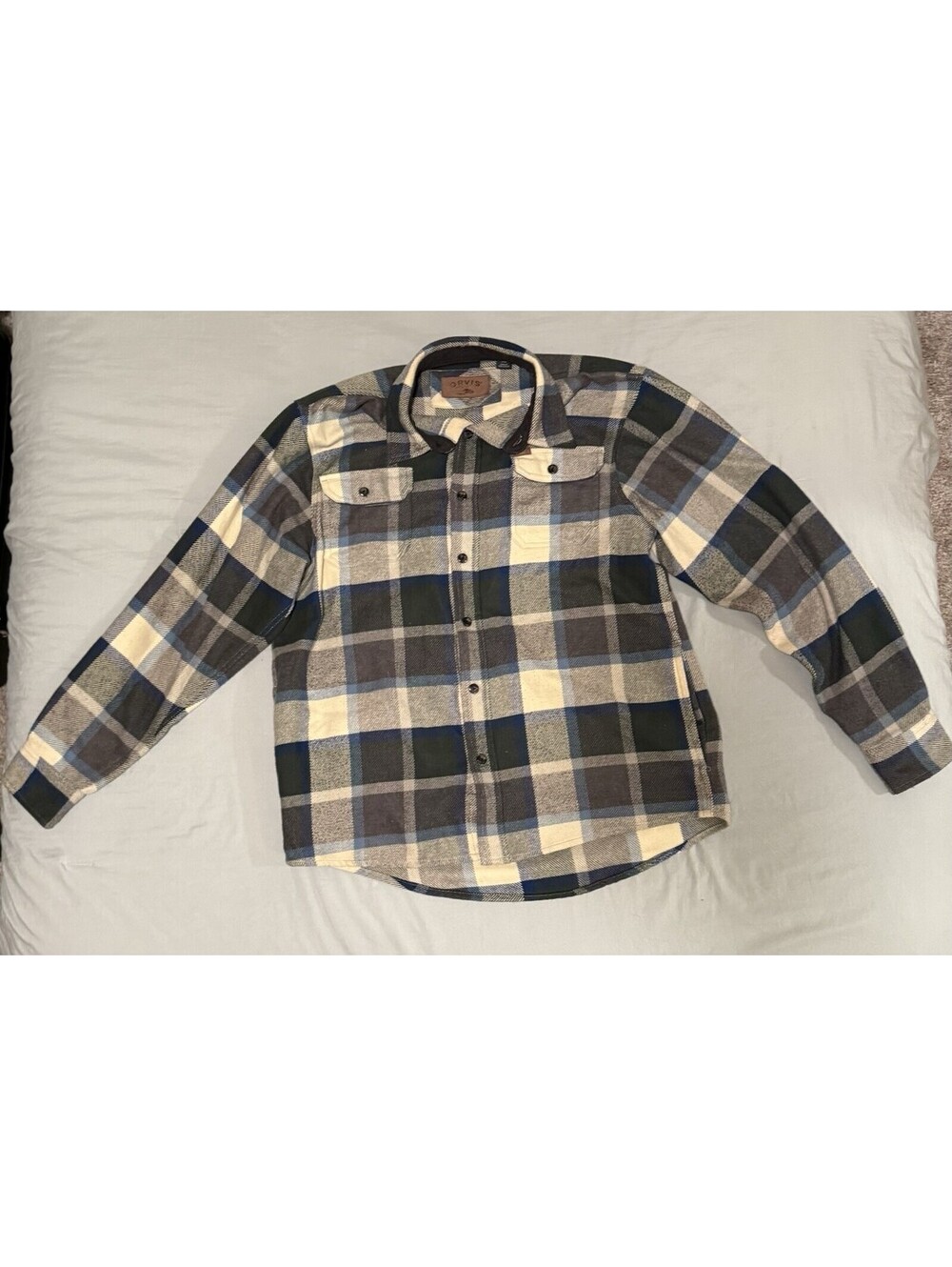 Orvis Big Bear Heavy Weight Flannel Men's Plaid Button Up Shirt Jacket SZ Large